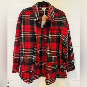 NWT, KORI, M/L, Red and black plaid button up